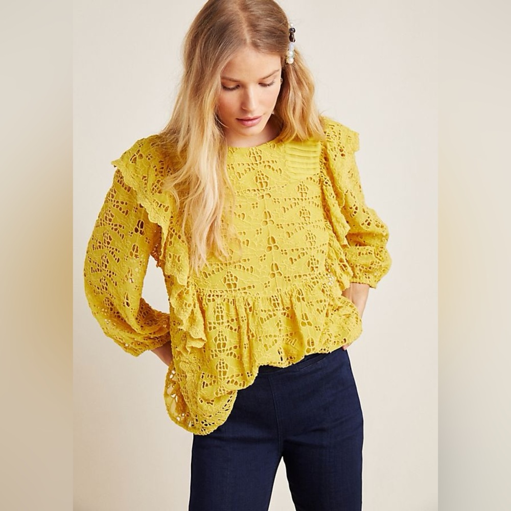 Anthropologie yellow eyelit blouse